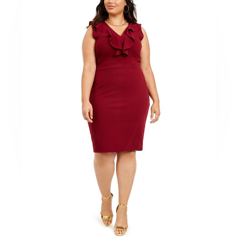 New Almost Famous Open Back Ruffled Dress Wine Sleeveless Plus Size 2X